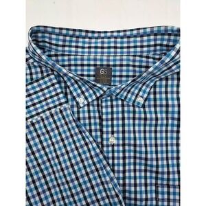 GS Easy Stretch Men's Classic Fit Button Down Shirt Blue Checkered Plaid 5XL